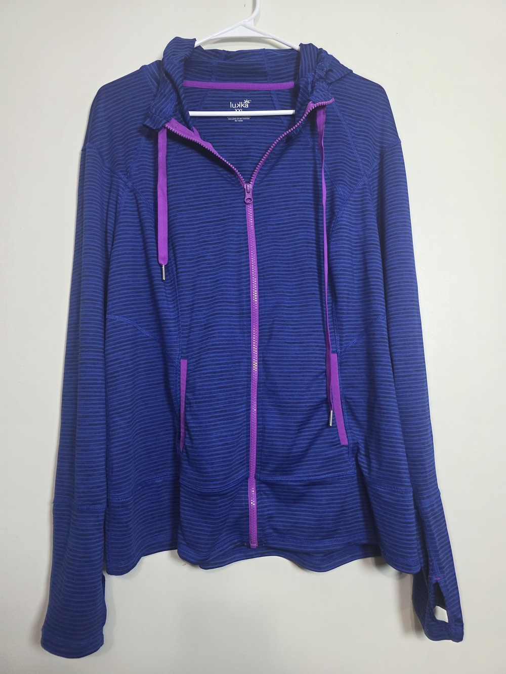 lukka Blue Striped Hooded Zip Jacket with Pink Accents